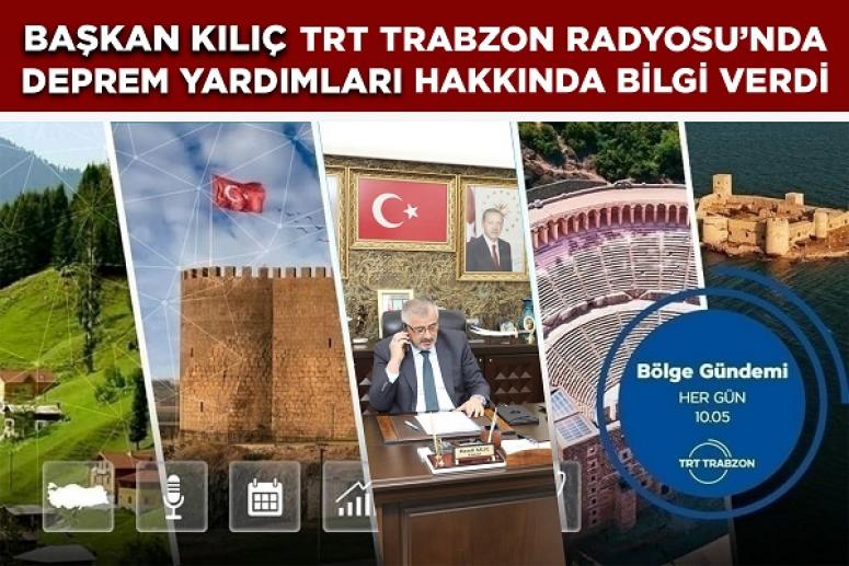 BAŞKAN KILIÇ TRT’YE DEPREM YARDIMLARI HAKKINDA BİLGİ VERDİ