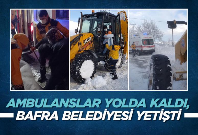 AMBULANSLAR YOLDA KALDI, BAFRA BELEDİYESİ YETİŞTİ